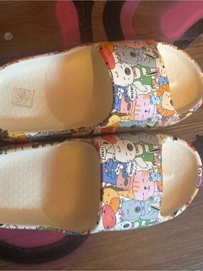 Kids Cartoon Animal Print Slide Sandals in White